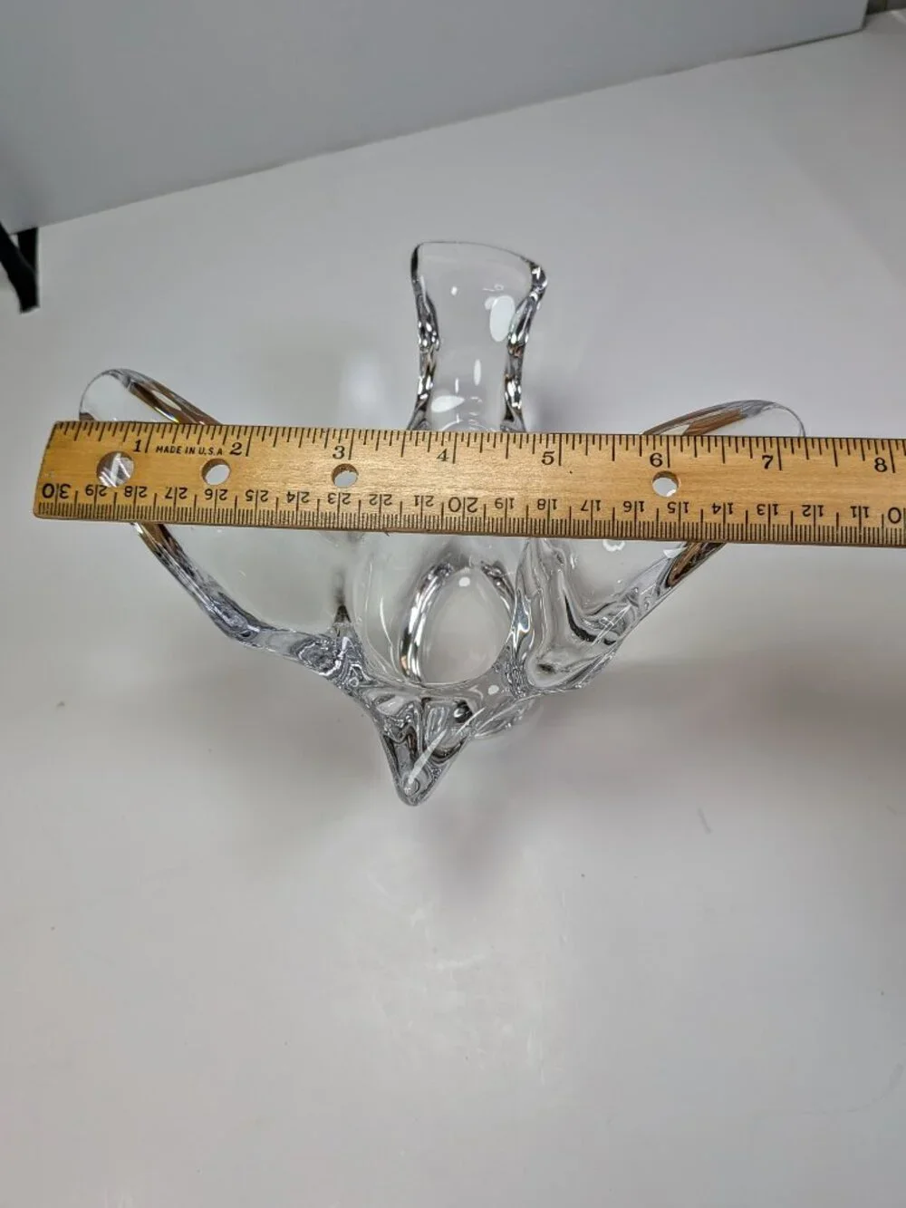 Vintage Clear Art Glass Bird Trinket Dish, Ring Holder, Wings Up Heavy Weight